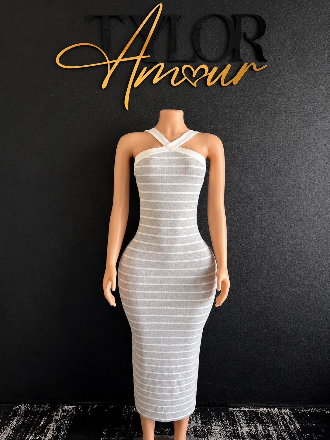 Striped & Sweet Dress - Grey
