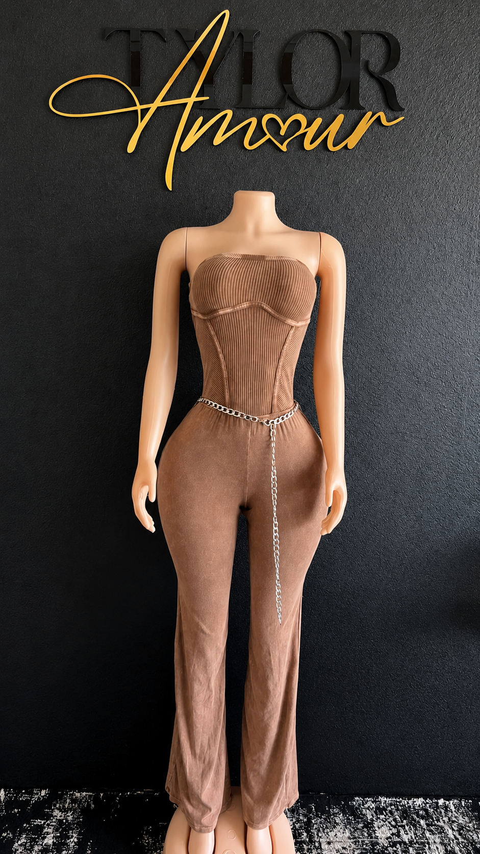 Stone Wash Luxe Jumpsuit - Brown